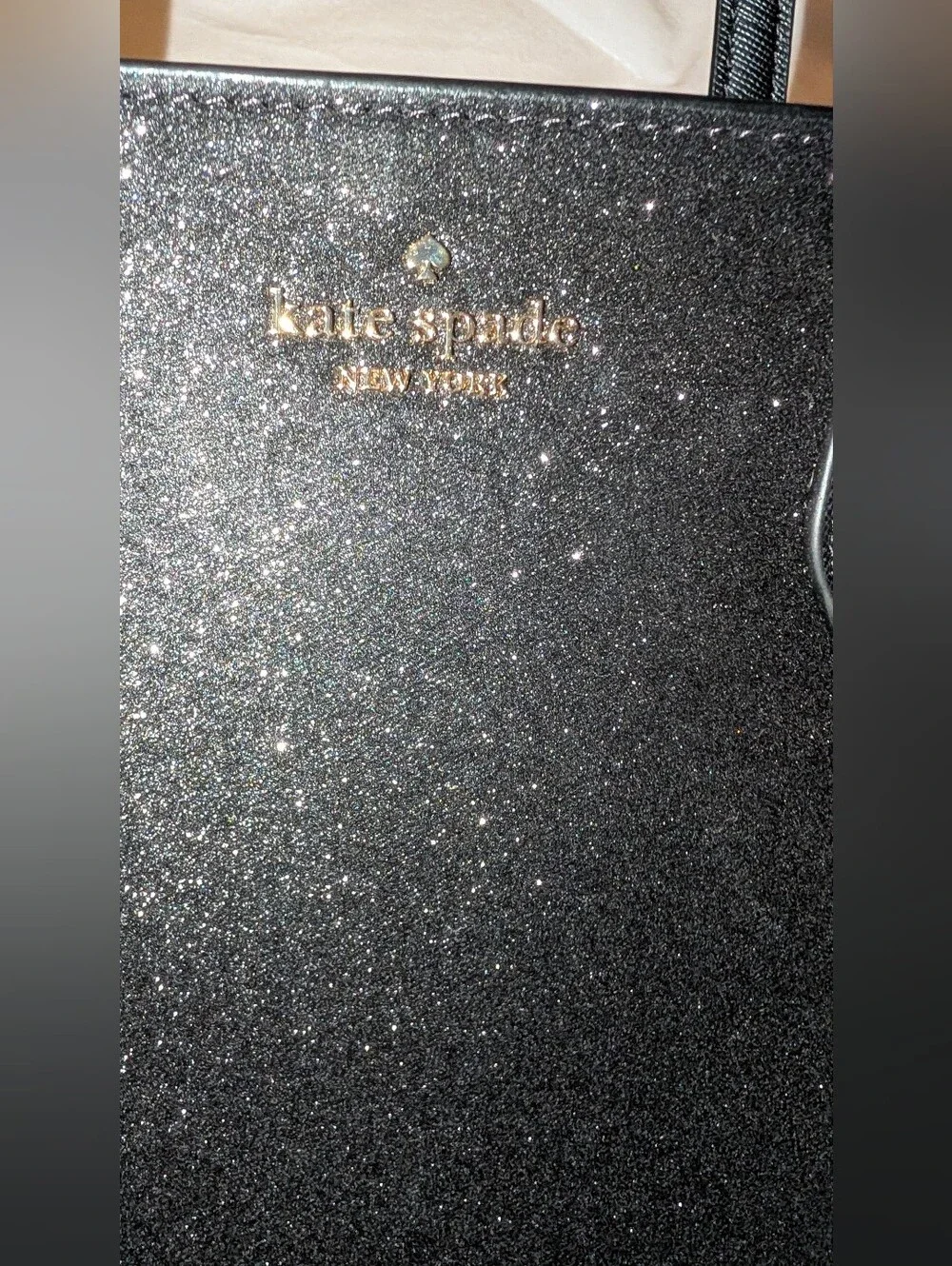Kate Spade New York Glimmer Small Satchel Glitter Fabric Black Gold EUC